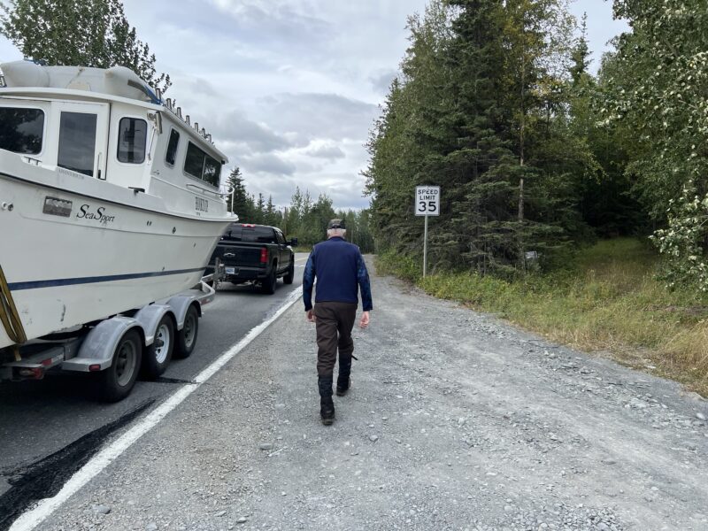 Walking in Cooper Landing can be dangerous because of the proximity and lack of distinction of traffic to the pathway.